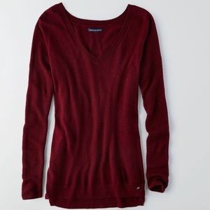 Maroon V-Neck Sweater with small side slits